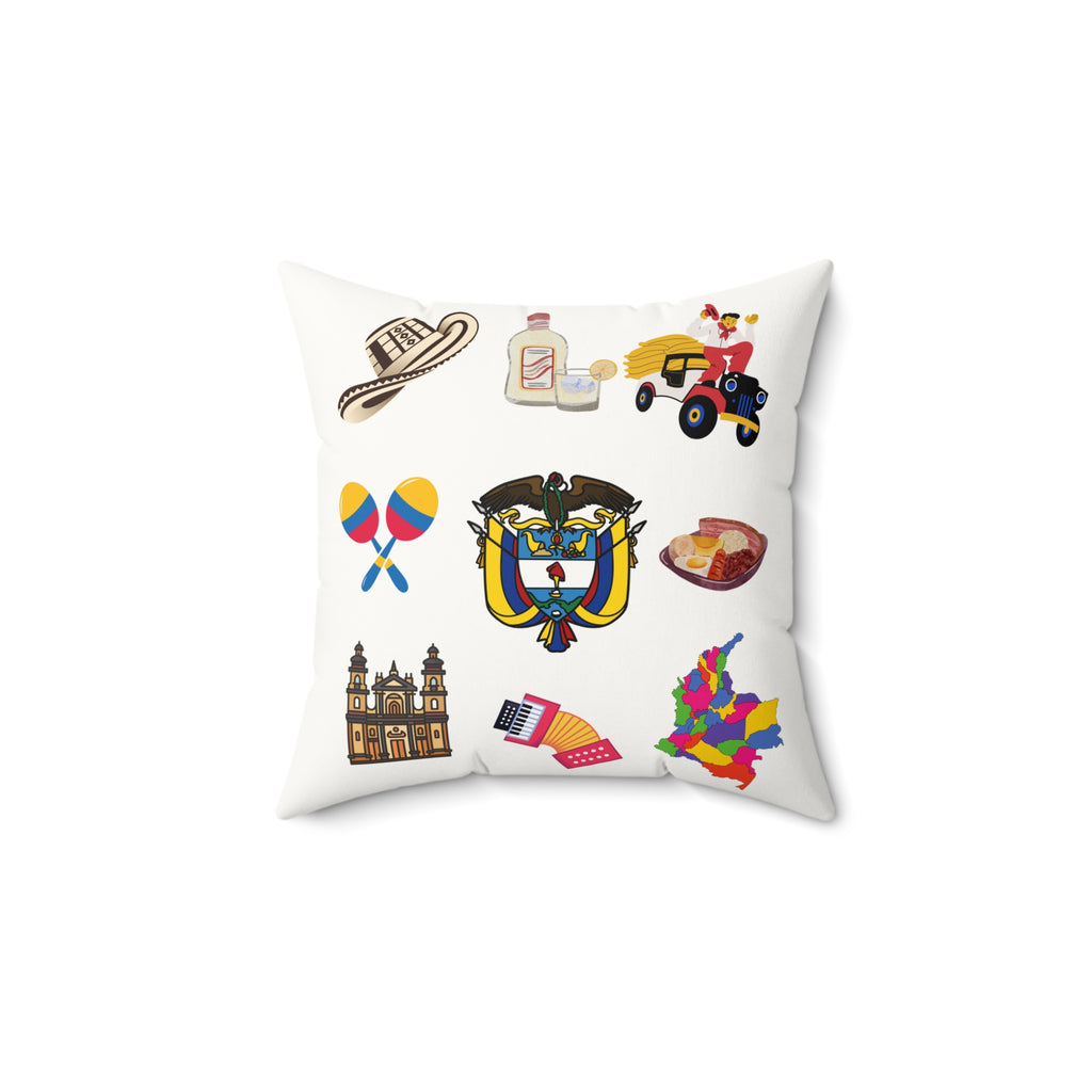 Colombia Symbols - White Faux Suede Square Pillow