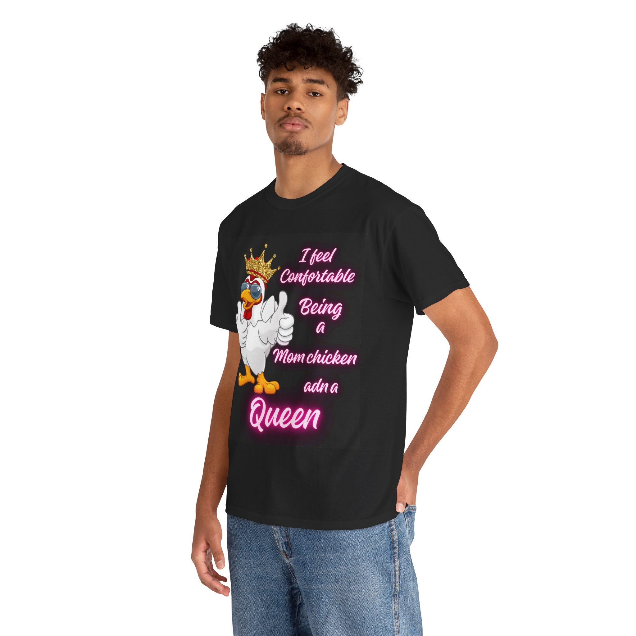 Neon Mom Chicken Queen T-shirt, Funny Unisex Tee, Comfortable Animal Lover Top, Family Mother's Day Gift, Casual Graphic Tee