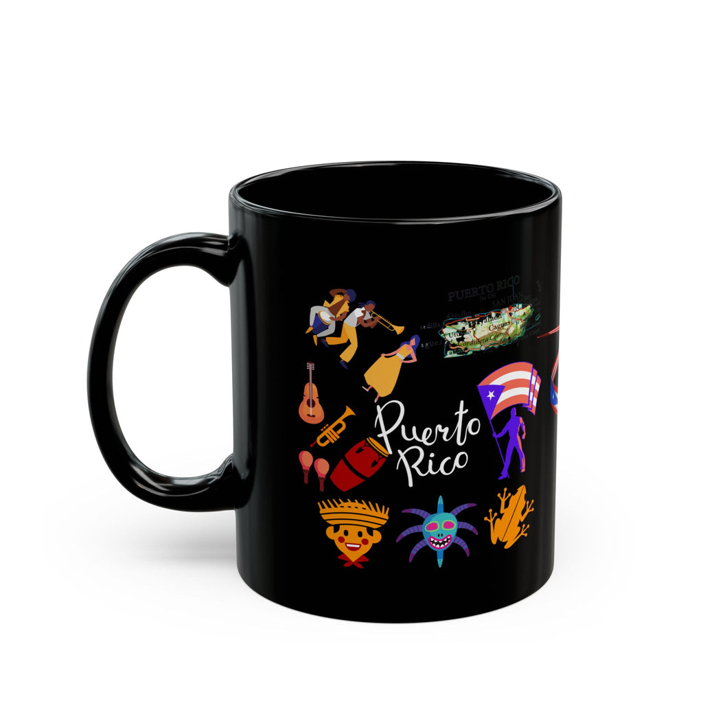 Puerto Rico Symbols - Black Coffee Mug, 11oz