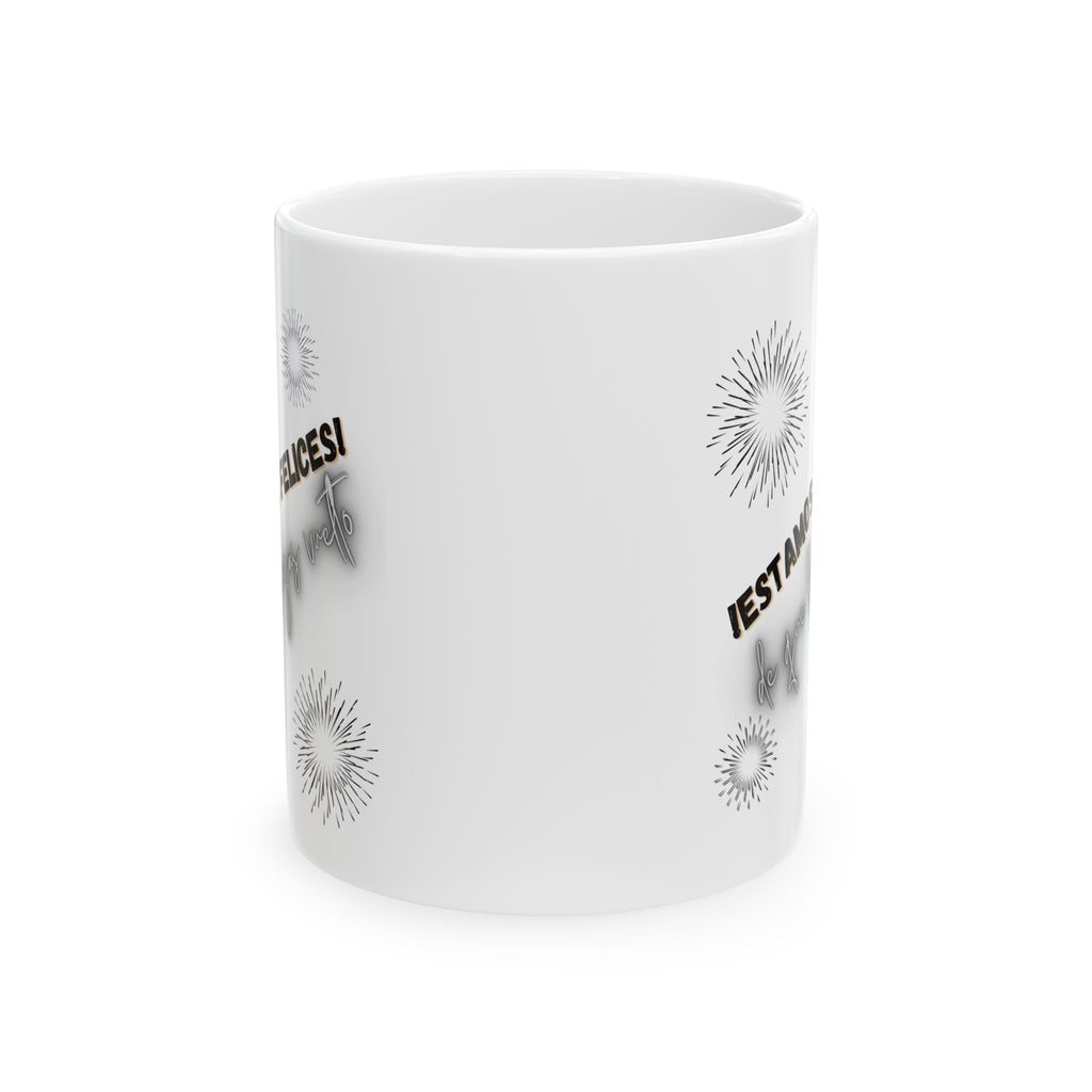 Festive Celebration Mug - Happy New Year, Ceramic Coffee Cup, Gift for Friends, Holiday Decor, Motivational Drinkware