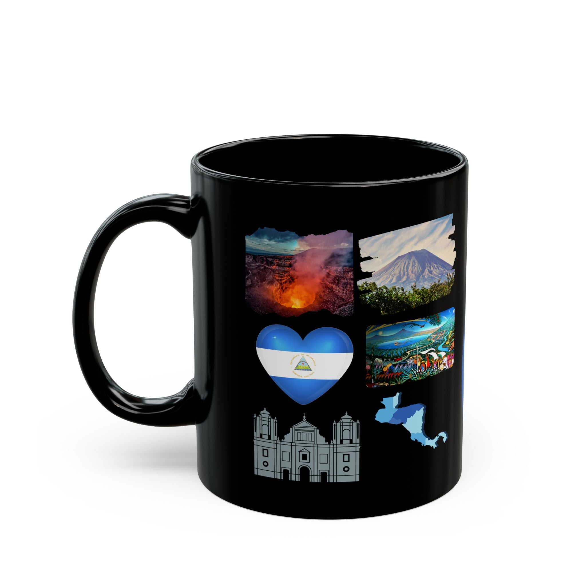 Nicaraguan Love Mug | Coffee Mug Gift | Black Mug with Nature & Culture Designs | Travel Souvenir | Home Decor | Hot Beverage Cup