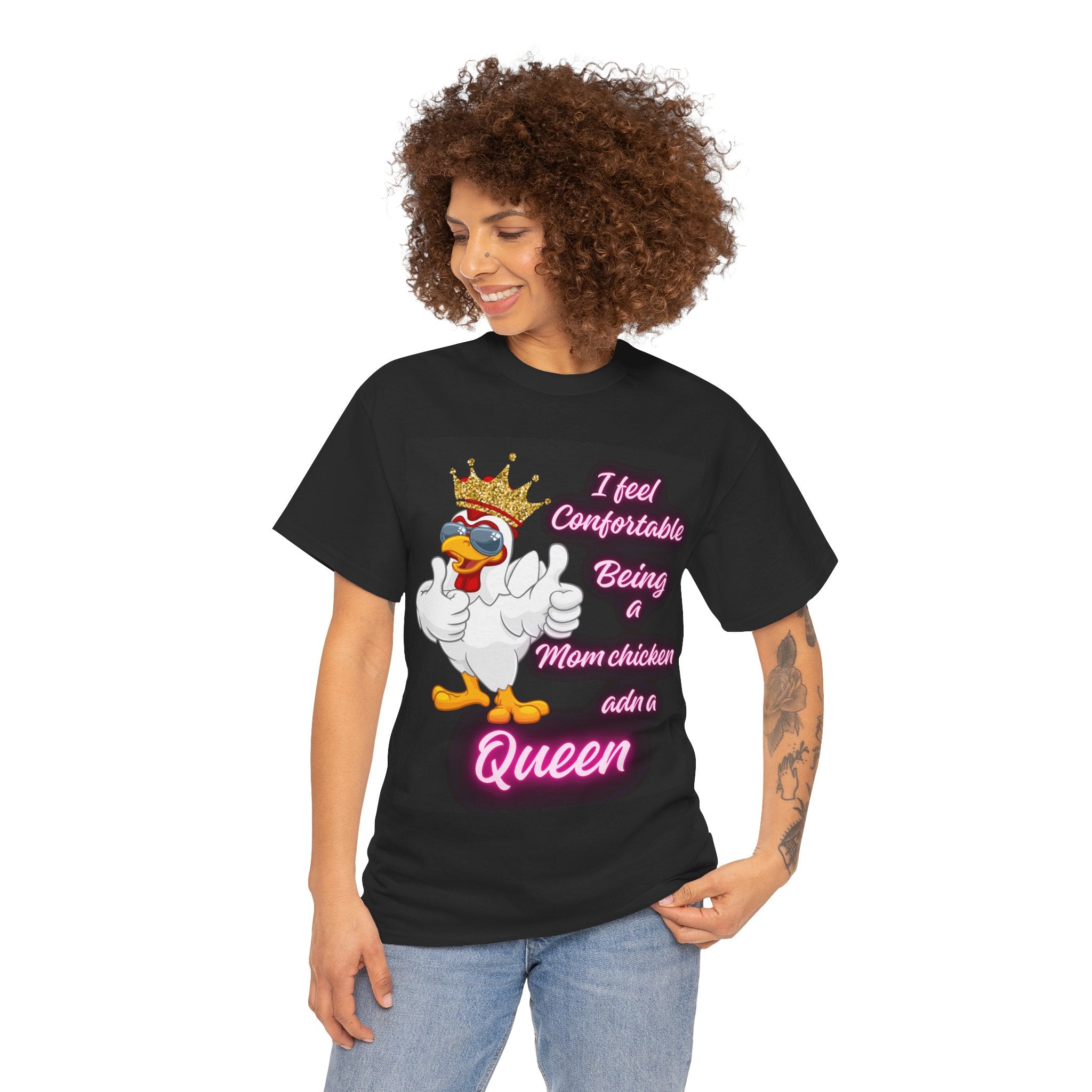 Neon Mom Chicken Queen T-shirt, Funny Unisex Tee, Comfortable Animal Lover Top, Family Mother's Day Gift, Casual Graphic Tee
