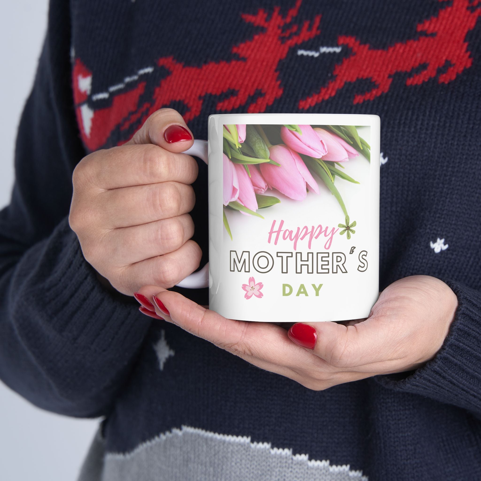 Tulips happy Mothers Day - White Mug 11oz - Any Day Gift - Personalized your Mug.