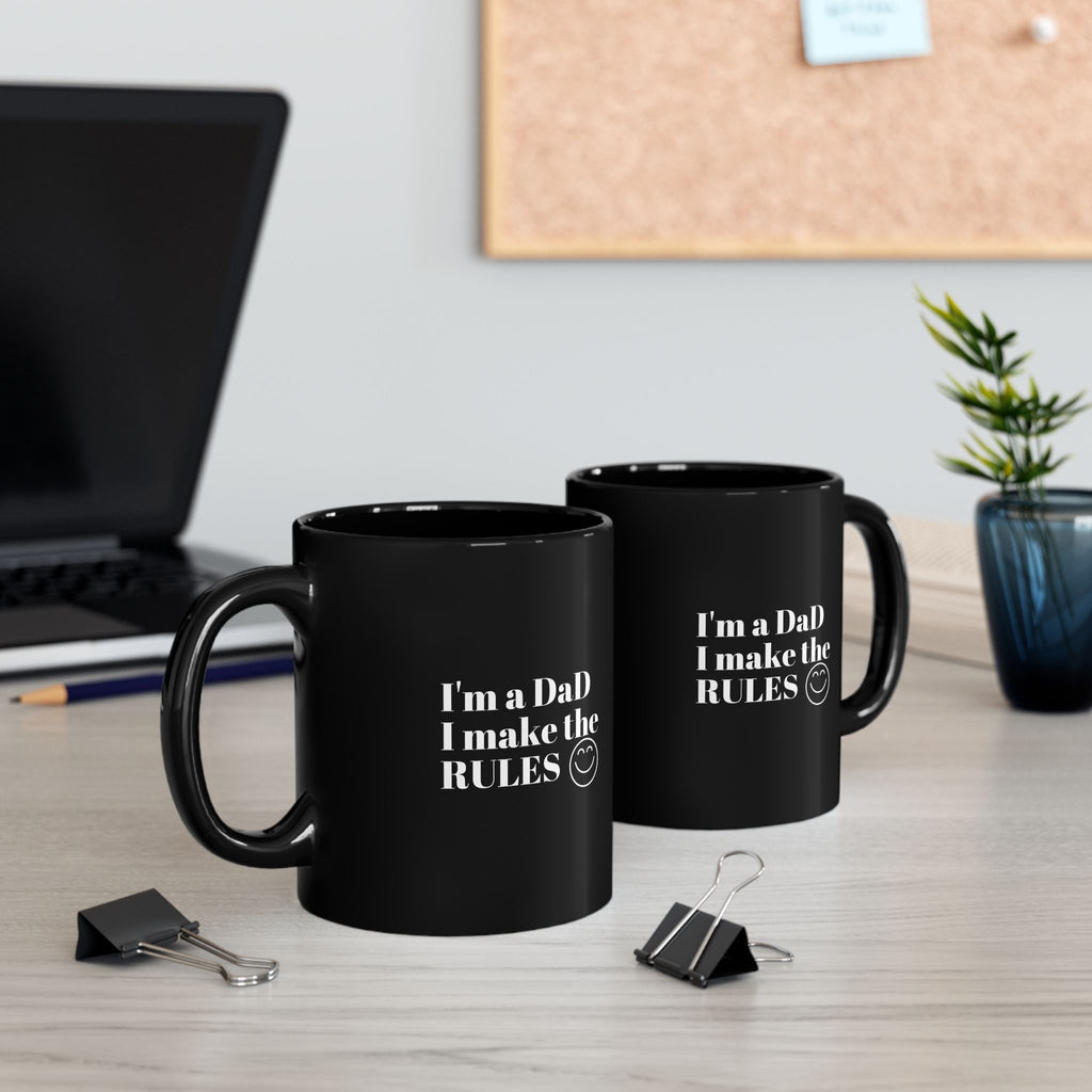 Dad's Rule Black Mug - Funny Coffee Cup for Father's Day Gift, Dad Humor Mug, Birthday Present, Office Mug, Coffee Lover's Gift
