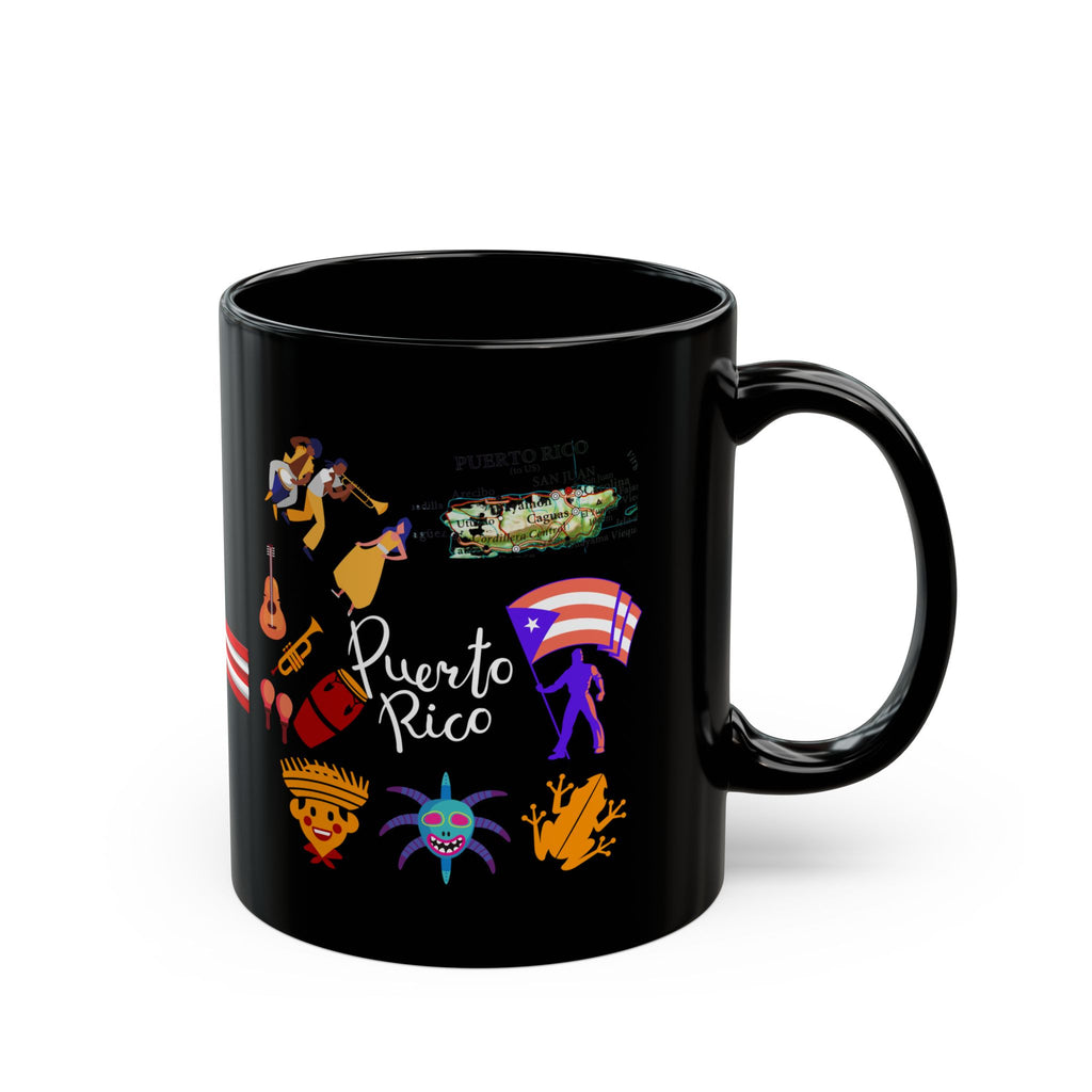 Puerto Rico Symbols - Black Coffee Mug, 11oz