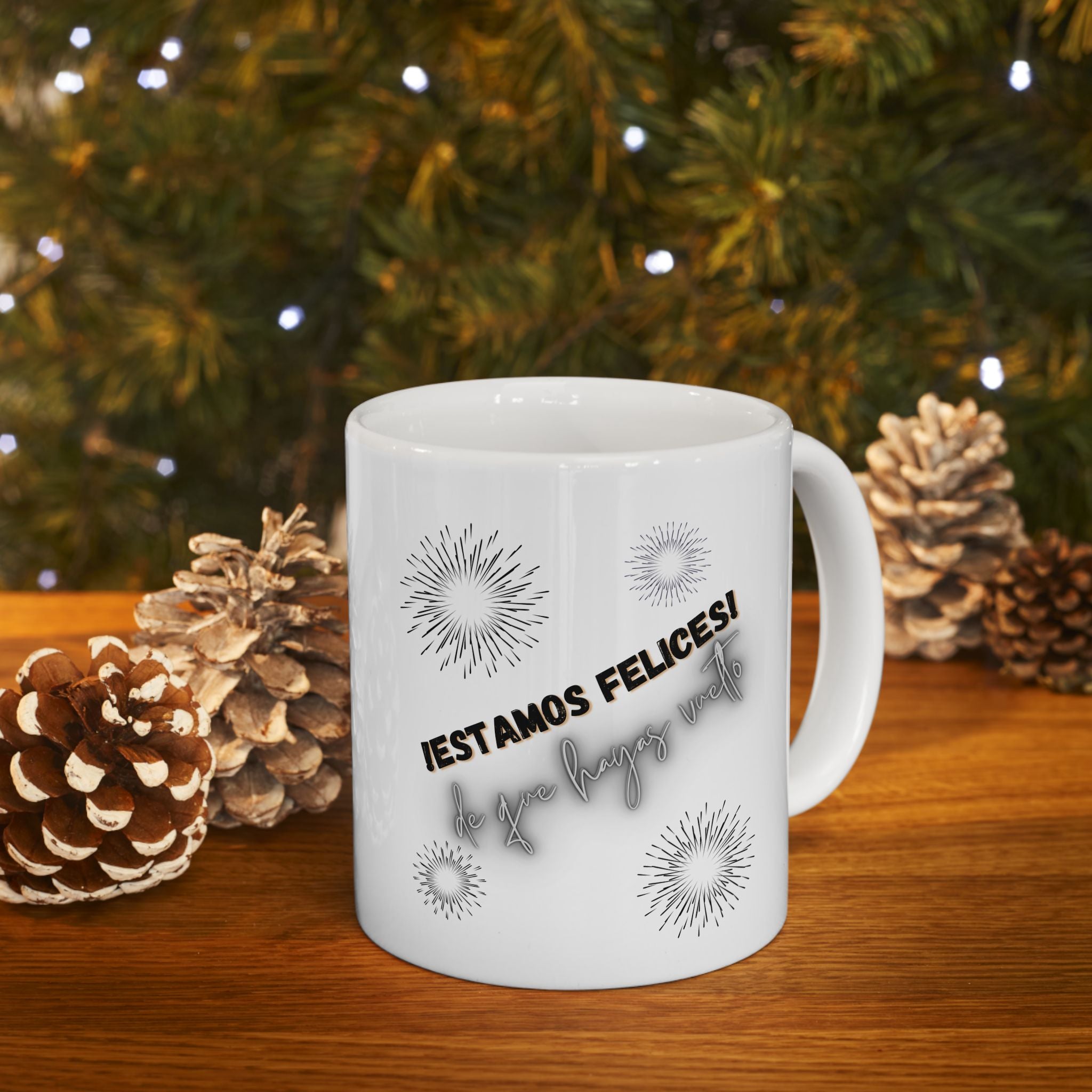 Festive Celebration Mug - Happy New Year, Ceramic Coffee Cup, Gift for Friends, Holiday Decor, Motivational Drinkware