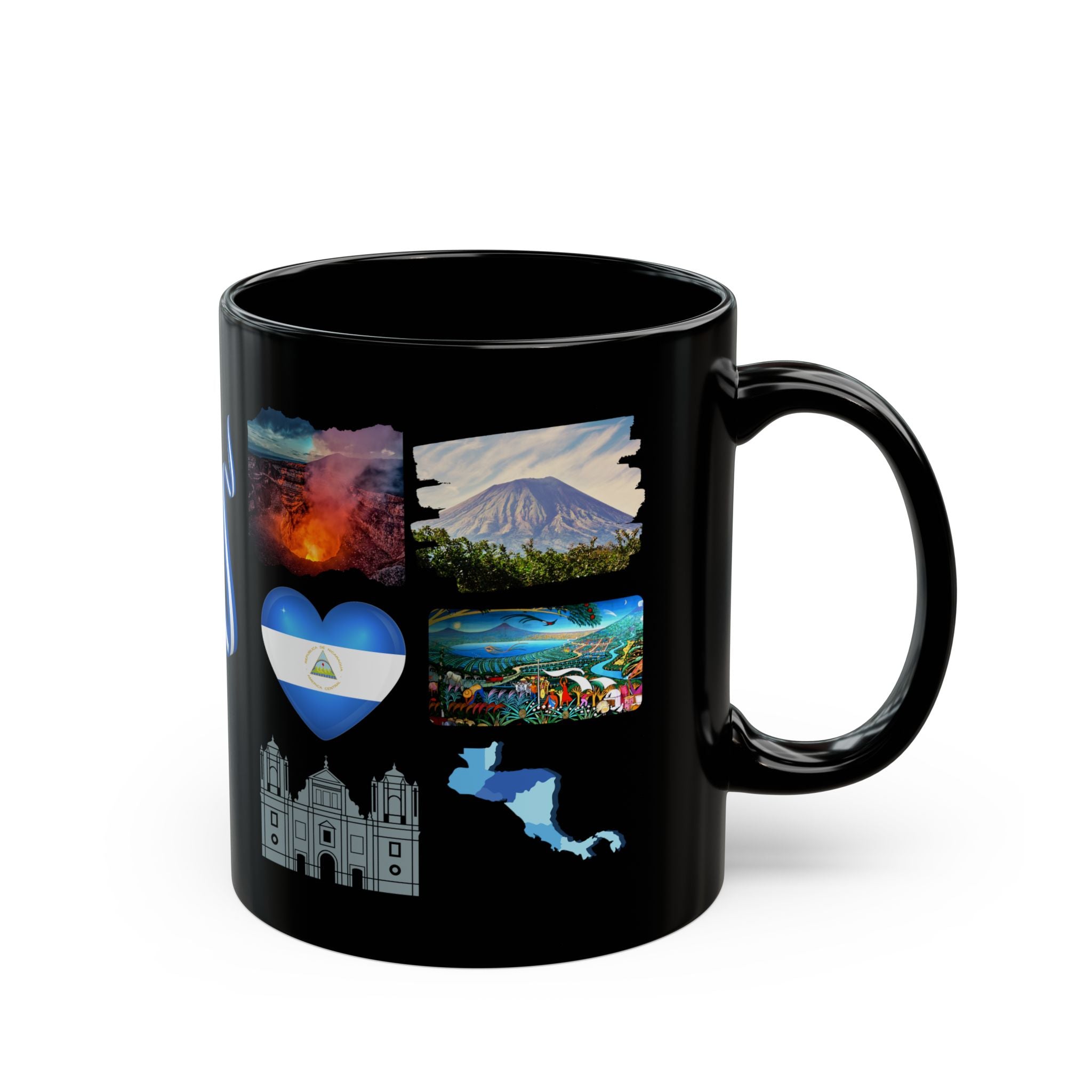 Nicaraguan Love Mug | Coffee Mug Gift | Black Mug with Nature & Culture Designs | Travel Souvenir | Home Decor | Hot Beverage Cup