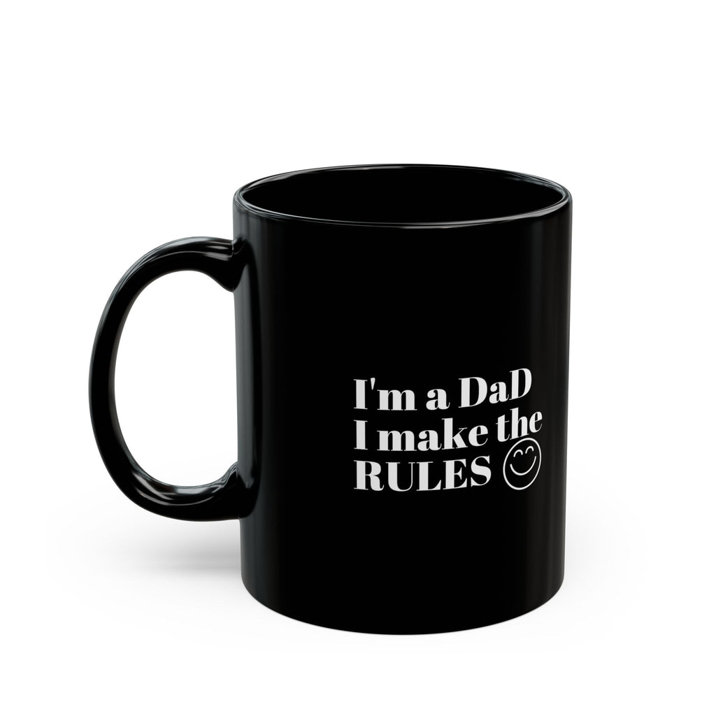 Dad's Rule Black Mug - Funny Coffee Cup for Father's Day Gift, Dad Humor Mug, Birthday Present, Office Mug, Coffee Lover's Gift