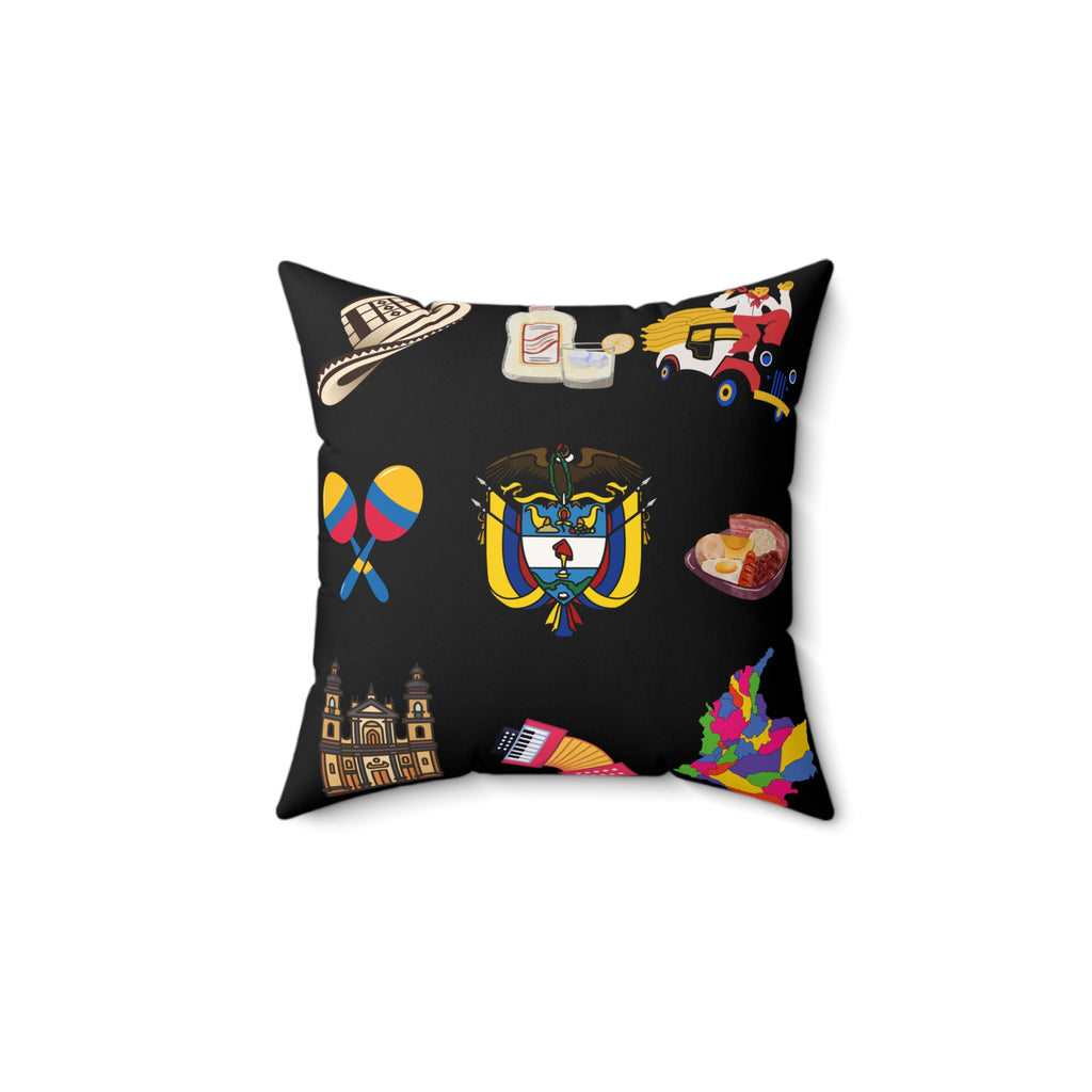 Colombia Symbols - Black Faux Suede Square Pillow