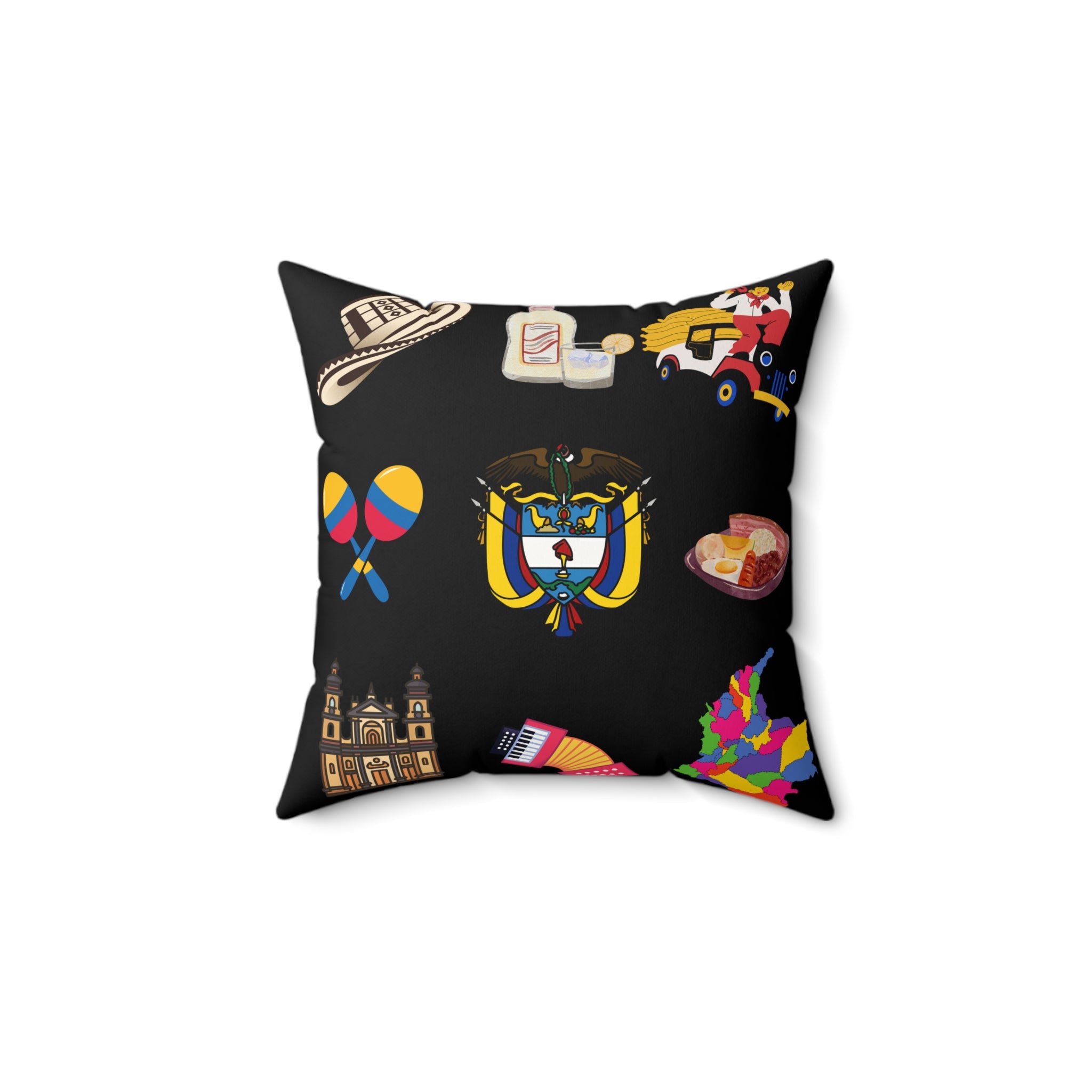 Colombia Symbols - Black Faux Suede Square Pillow